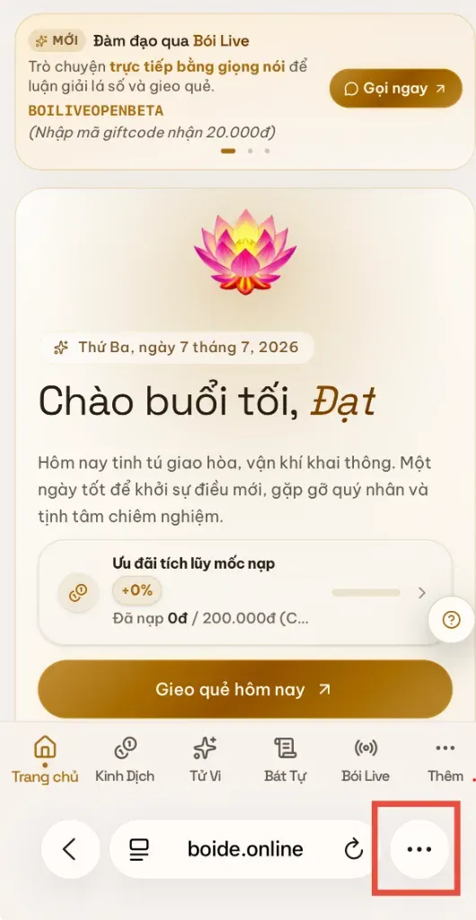 Bước 1: Mở trình đơn Chia sẻ