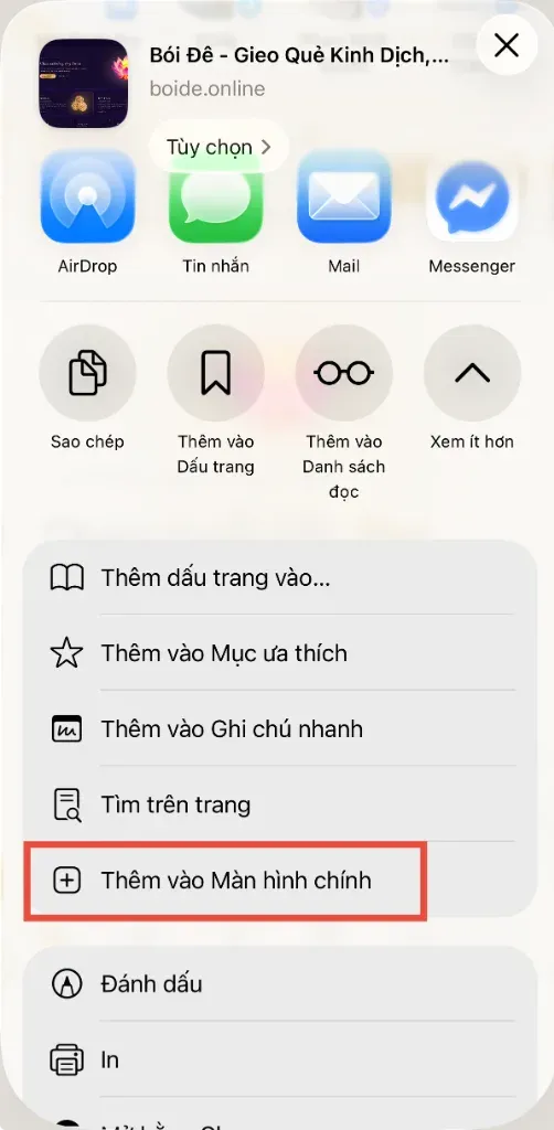 Bước 3: Thêm vào Màn hình chính